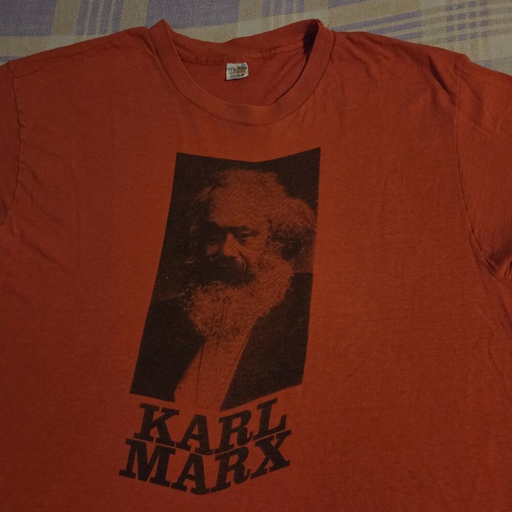 Vintage 70s Karl Marx Photo Graphic T Shirt Marxism Philosopher Hanes Cotton USA